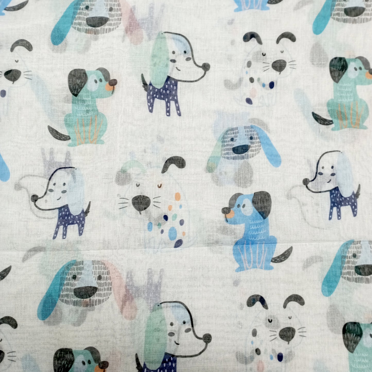 leichter Sommerloop "Hunde" in blau, mint, schwarz und weiß