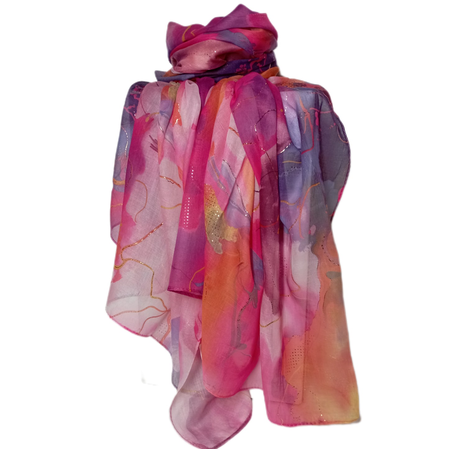 toller Sommerschal in pink, beere und Goldapplikationen