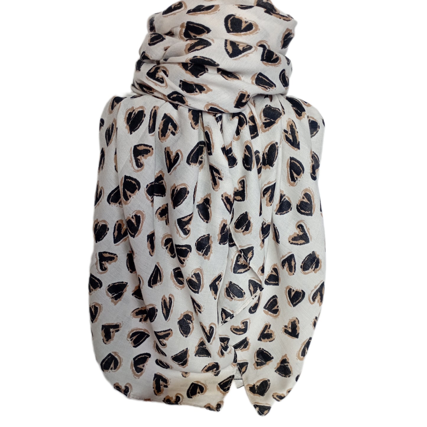 Kräftiger Herbstschal "kleine Herzen" natur, schwarz und beige