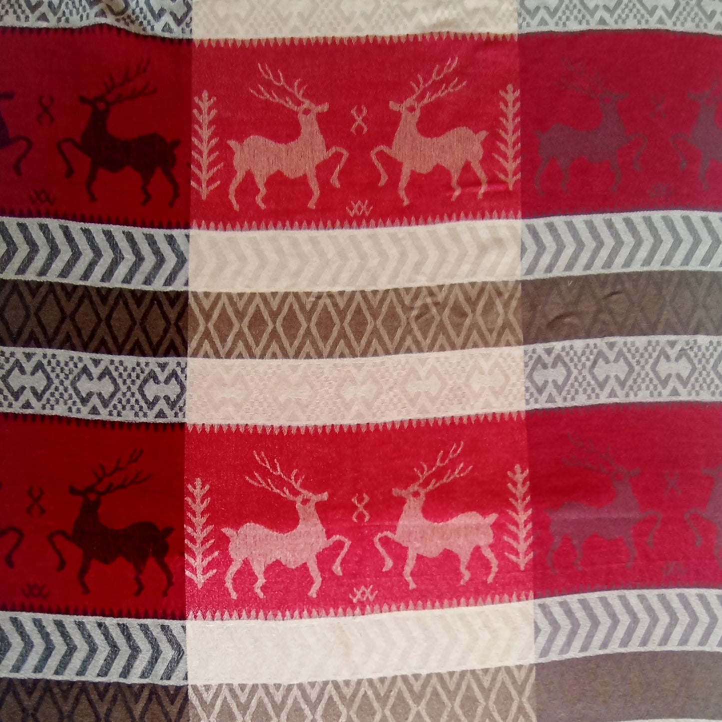 Weihnachtsschal , Pashmina "Rentier" rot, grau und beige