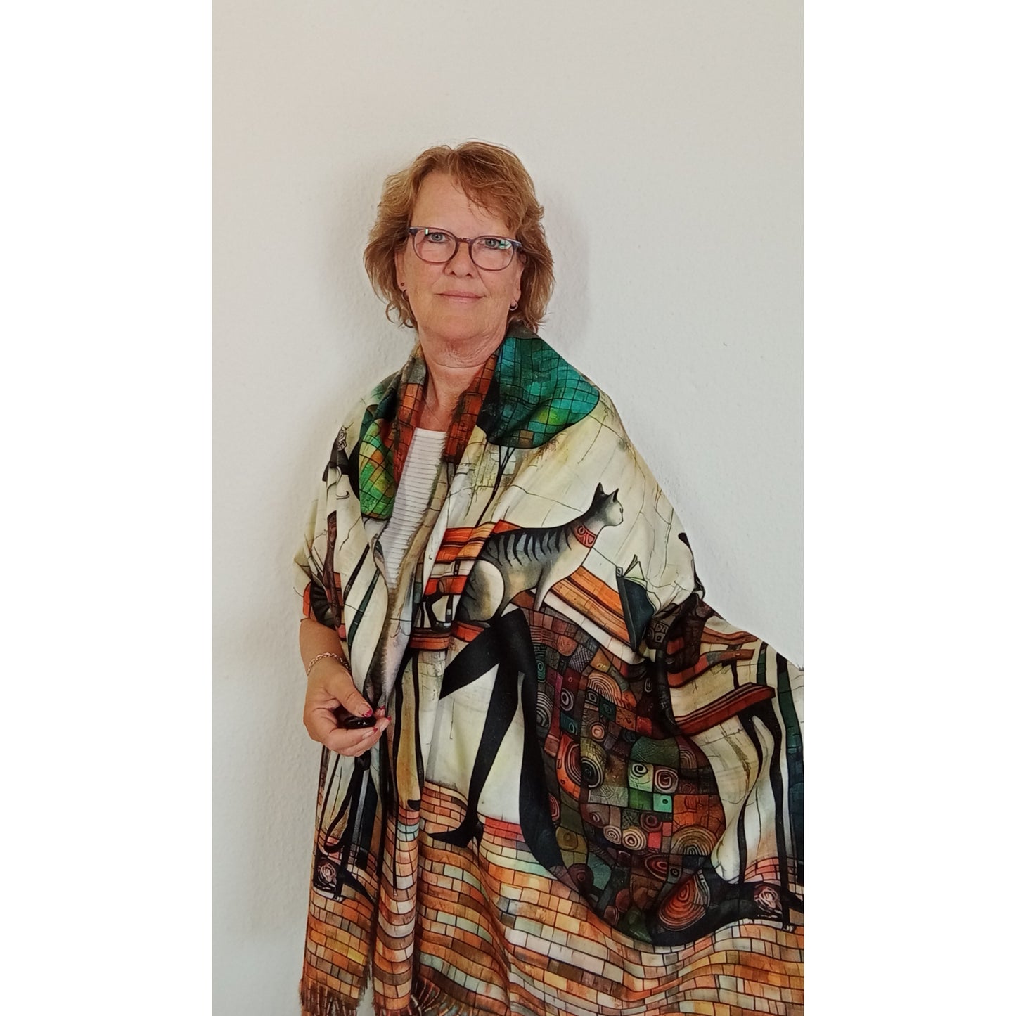 besonderer Winterschal "Künstler" (Frau/Bank) beidseitig bedruckt