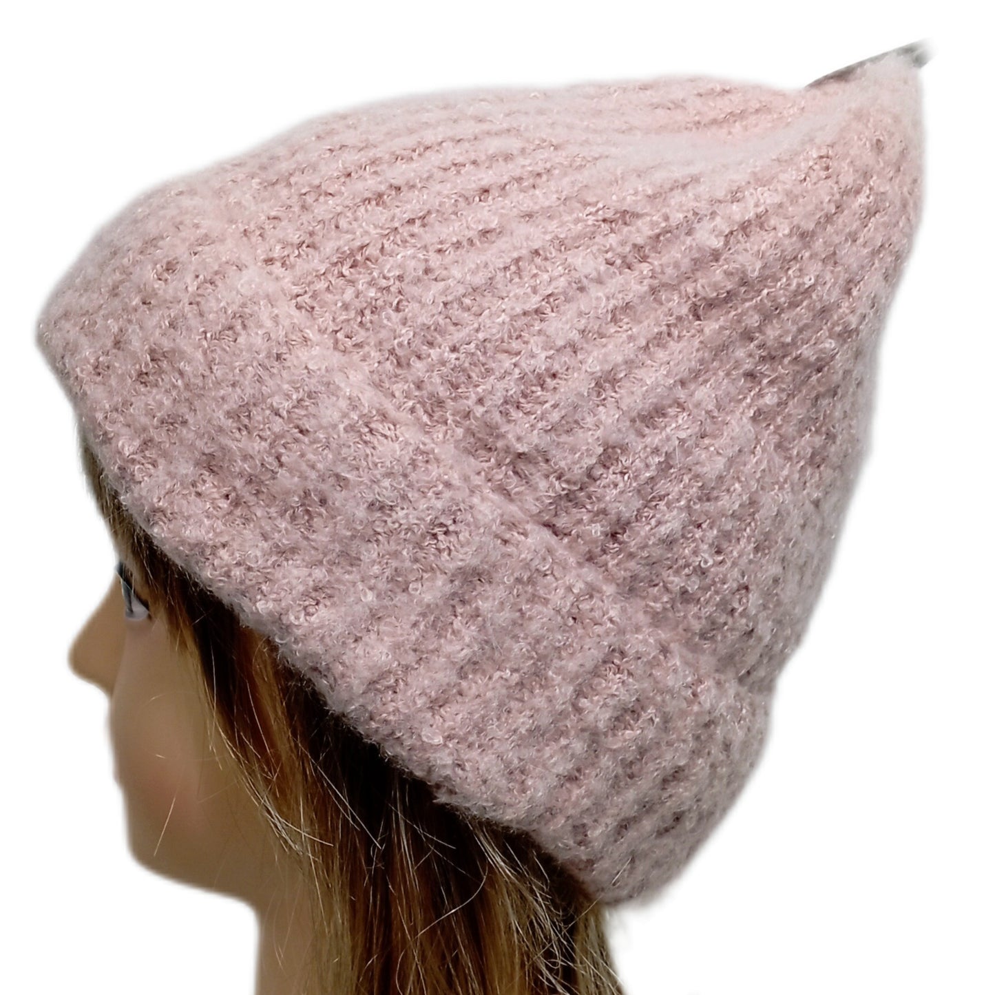 Kuschelige Beanie-Mütze mit doppeltem Rand in Strickoptik rosa