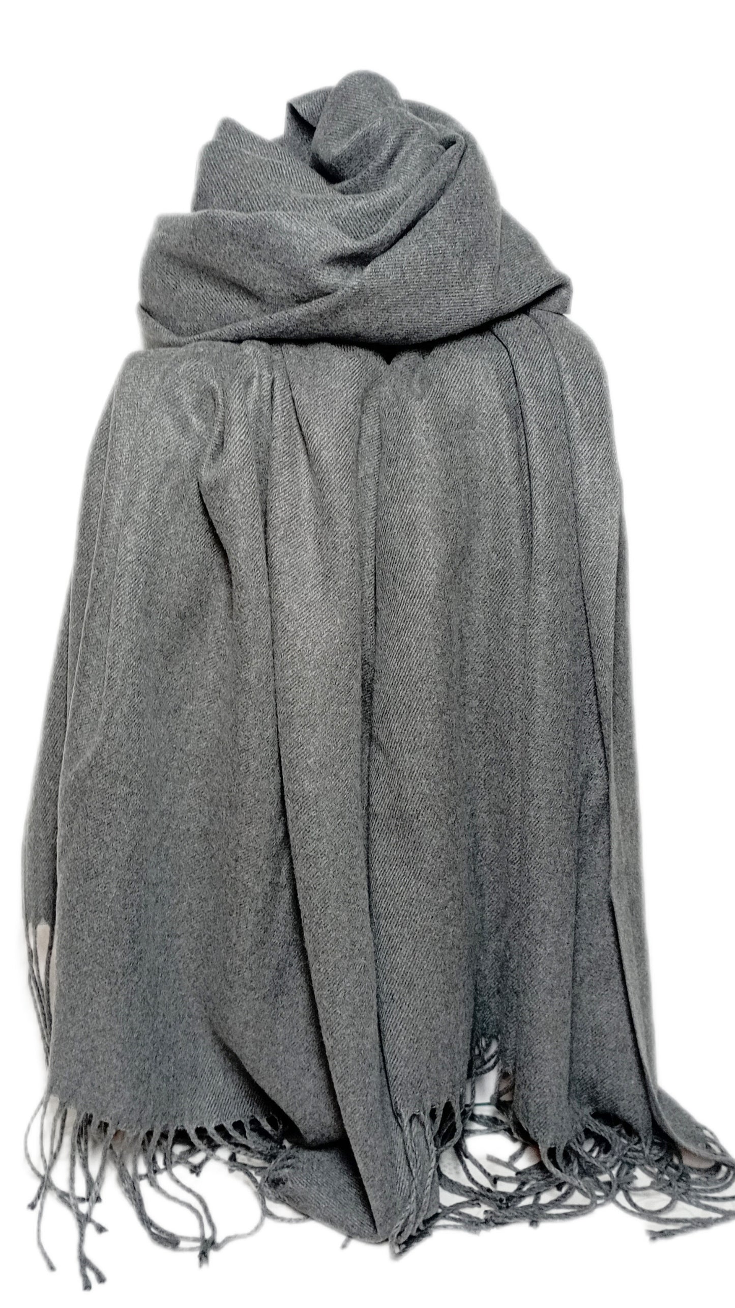 Mega kuscheliger Winterschal "uni Kaschmir" in grau und anderen Farben, mit Fransen