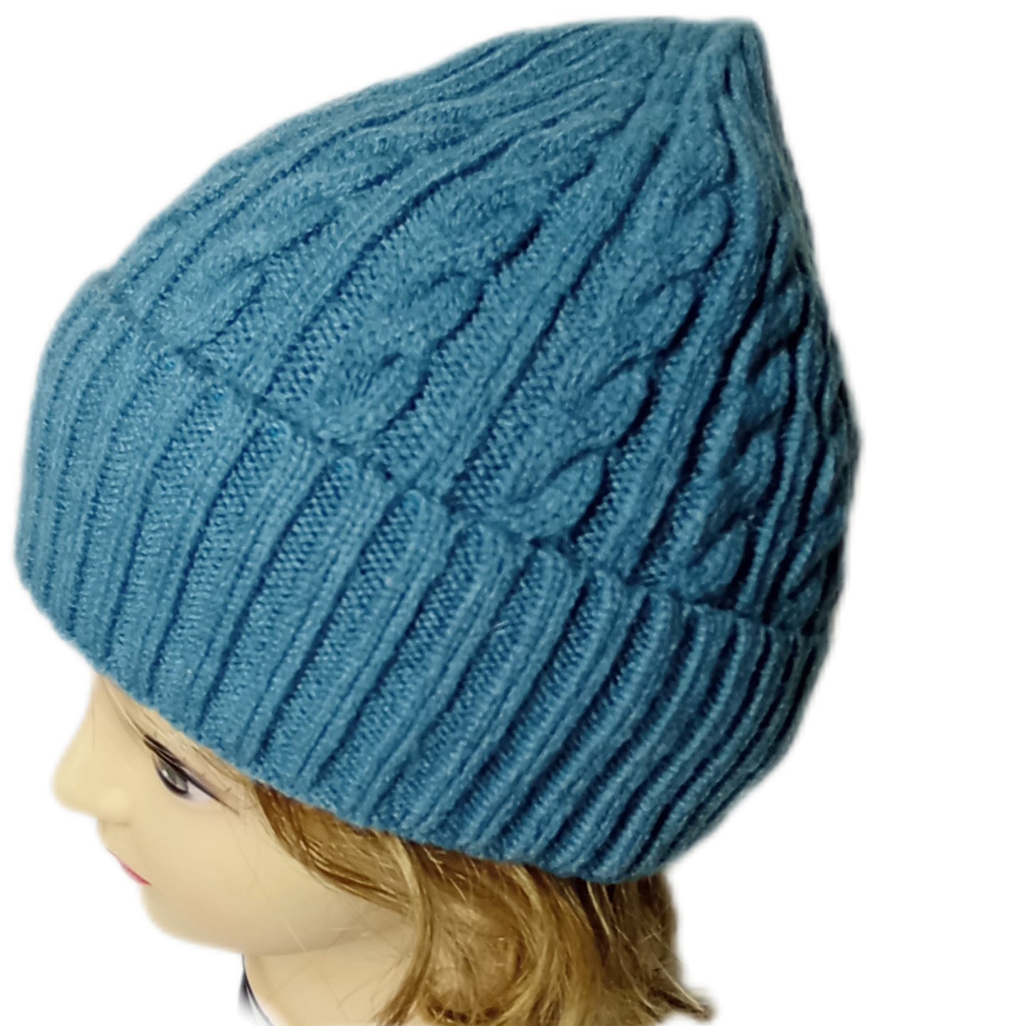 gefütterte, weiche Beanie-Mütze mit doppeltem Rand in hellgrau oder jeansblau