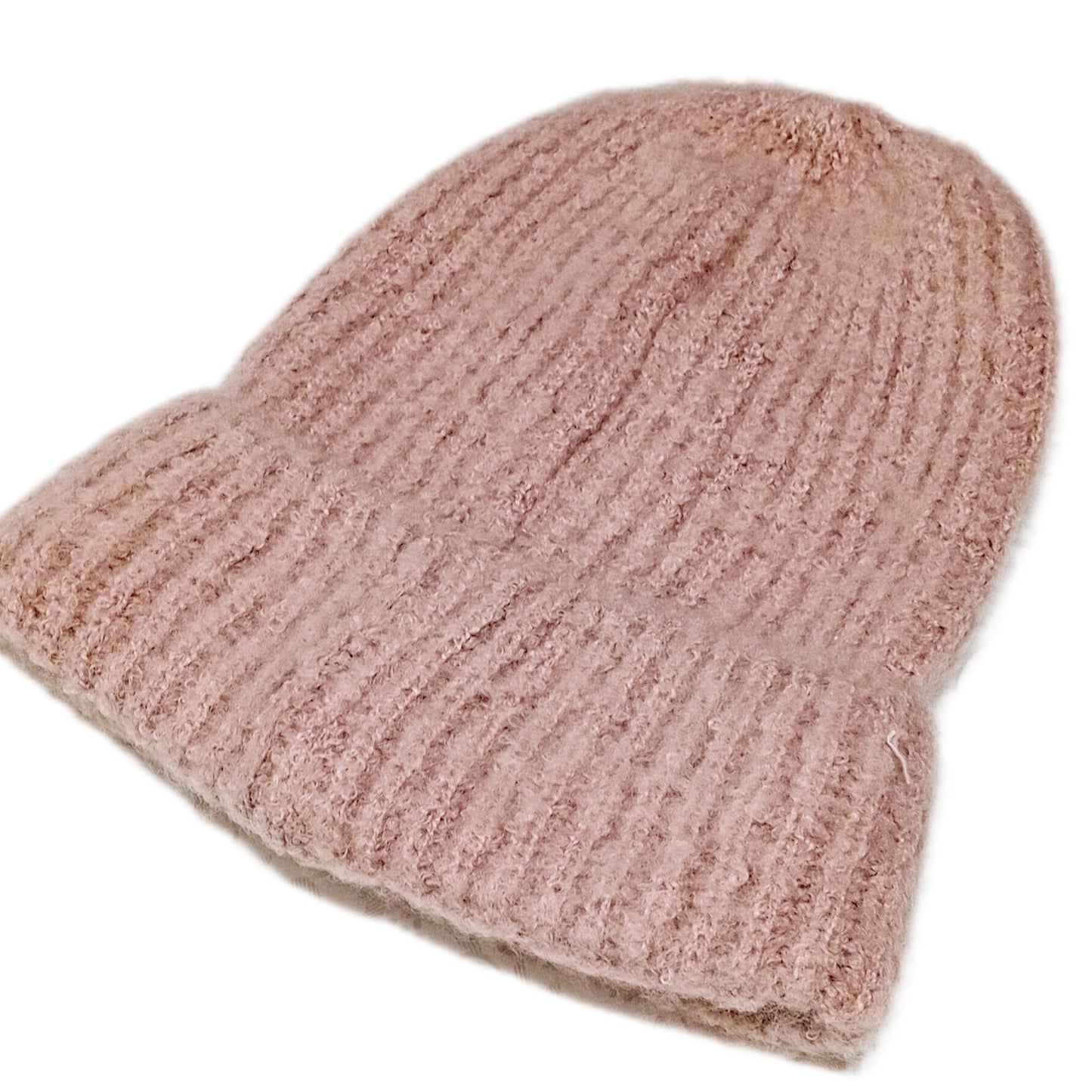 Kuschelige Beanie-Mütze mit doppeltem Rand in Strickoptik rosa