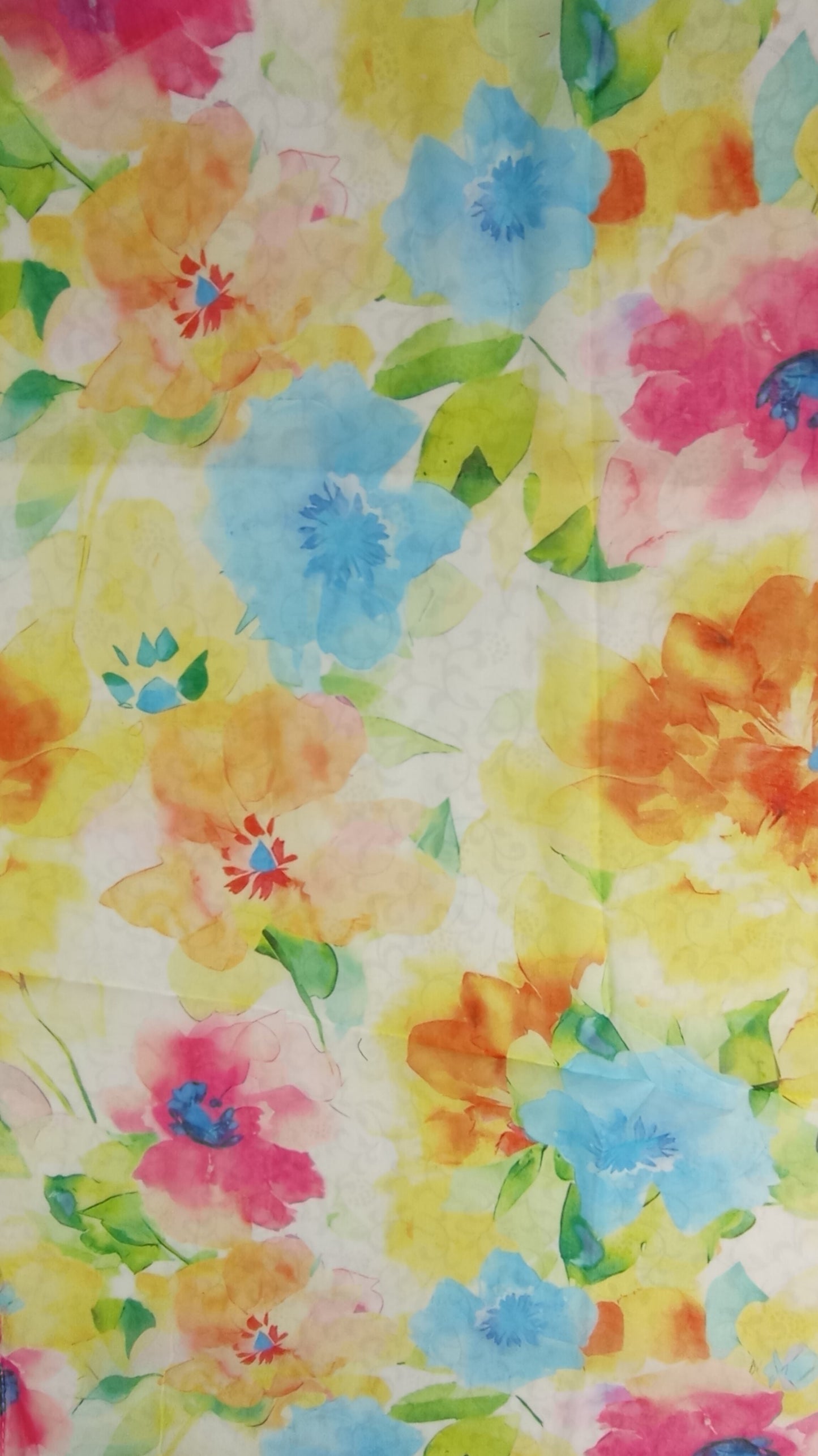 schmaler, leichter Sommerschal "bunte Blumen" in gelb, orange,grün, blau und pink