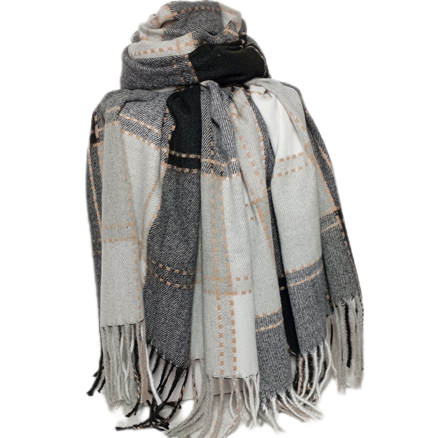Unisex Winterschal "Kariert" in schwarz, grau, wollweiß und beige