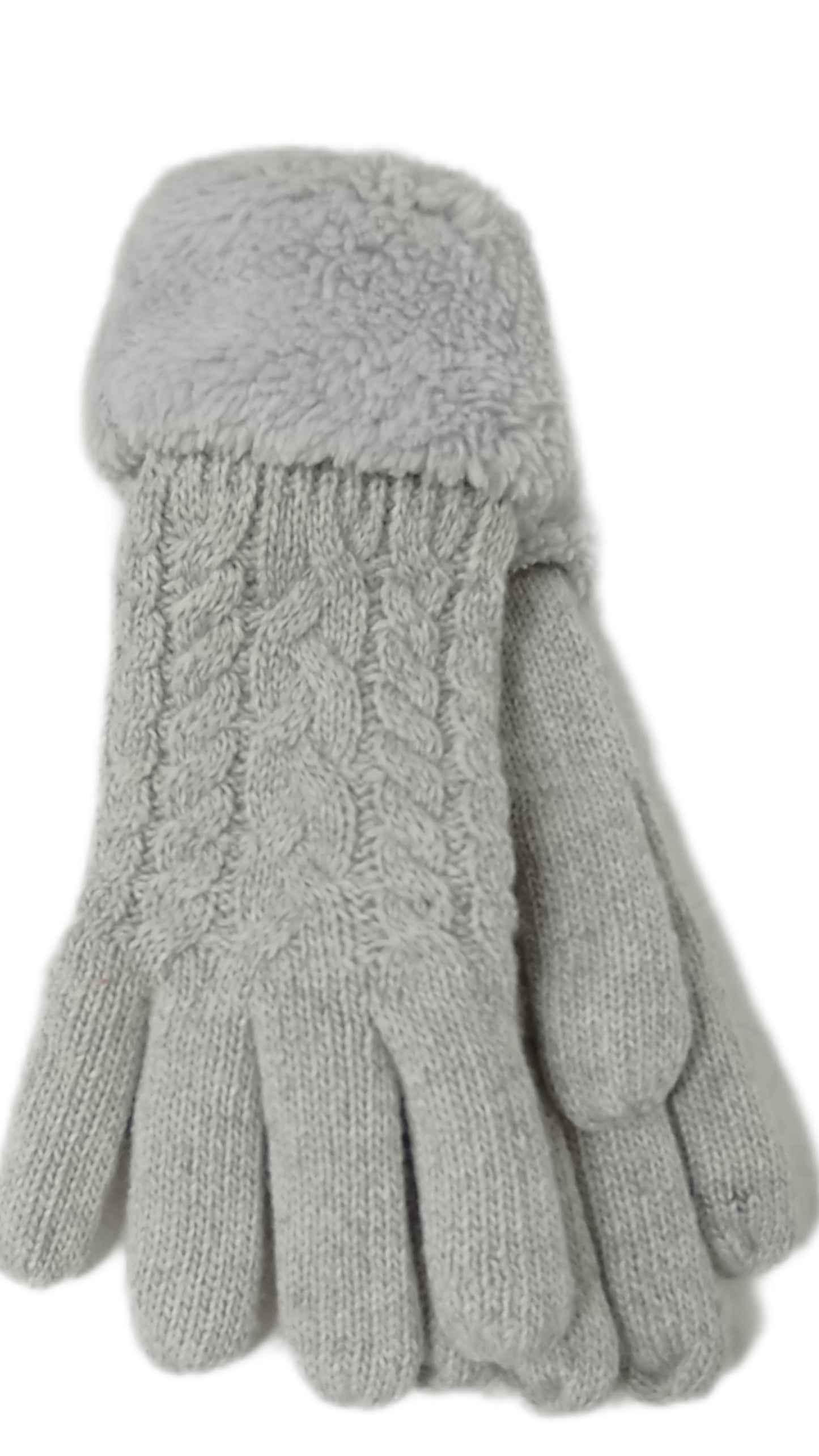 gefütterte Handschuhe mit Zopfmuster in grau