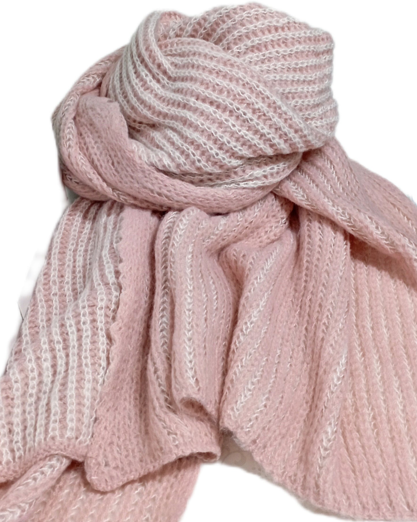 flauschiger Winterschal "Strickoptik" zweifarbig in rosa - weiß, "Designed in Italy"