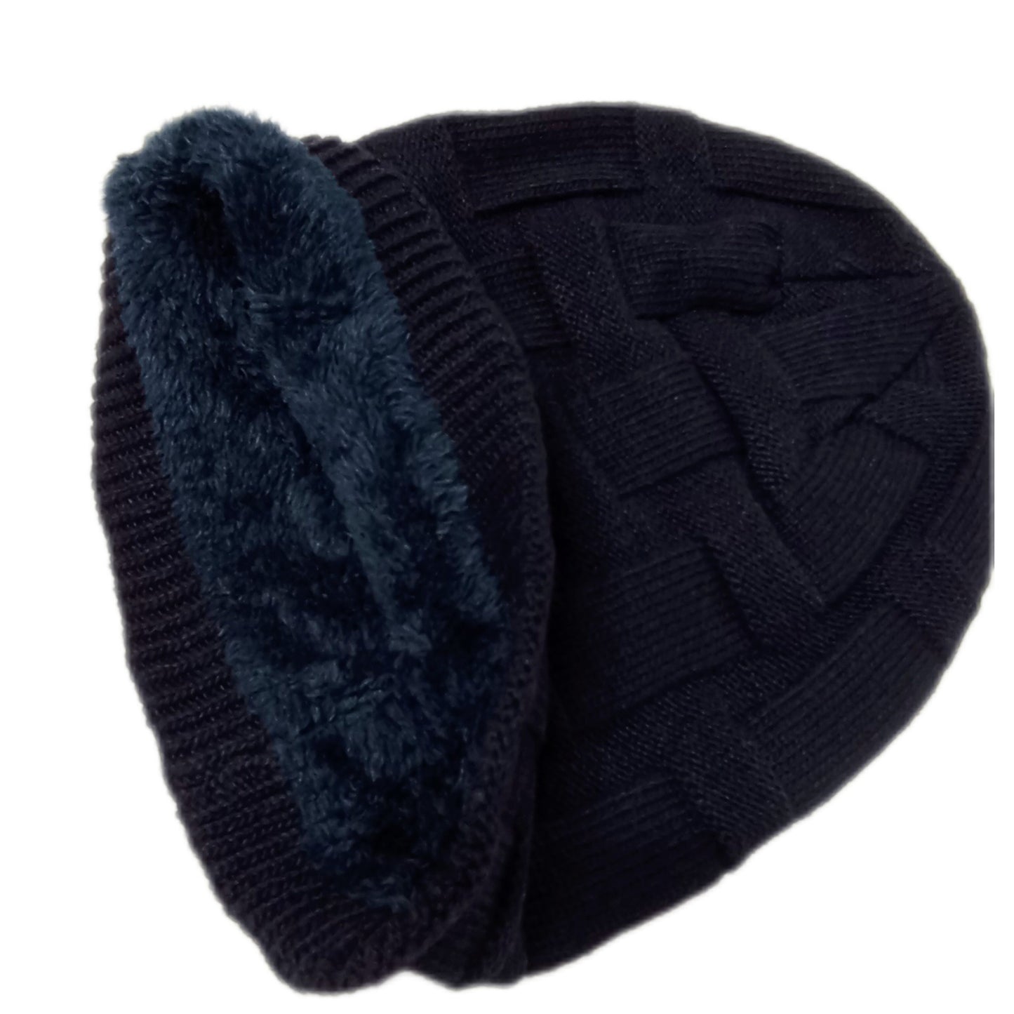 gefütterte Beanie-Mütze mit "Schachbrettmuster" in blau