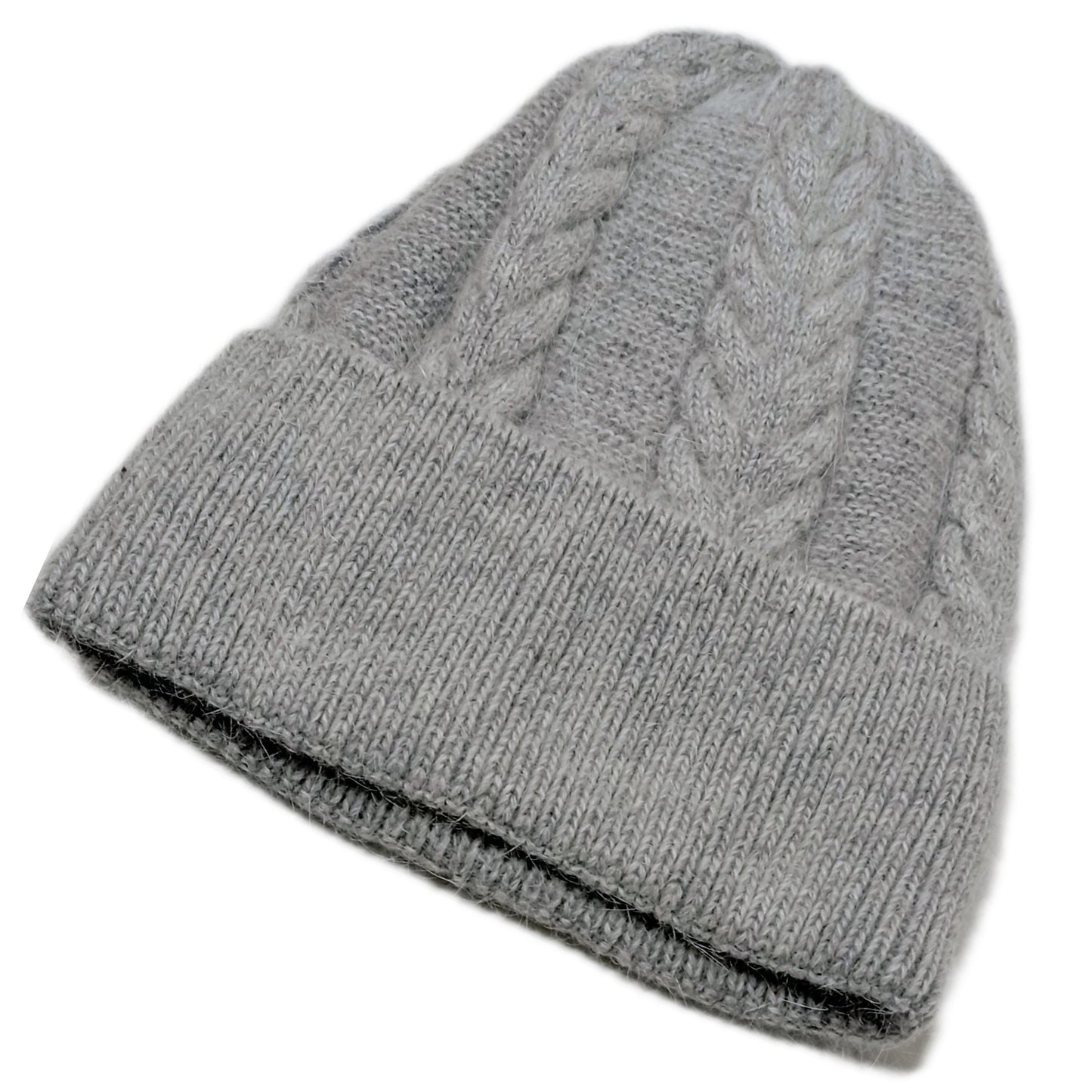 Kuschelige Beanie-Mütze mit doppeltem Rand in Strickoptik grau
