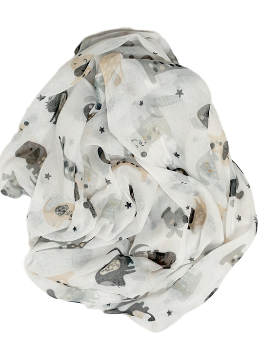 leichter Sommerloop "Hunde" in schwarz, beige und weiß