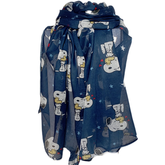 lustiger Sommerschal "Snoopy" und Woodstock blau