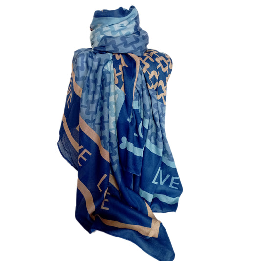 Herbstschal "Love" blau und beige