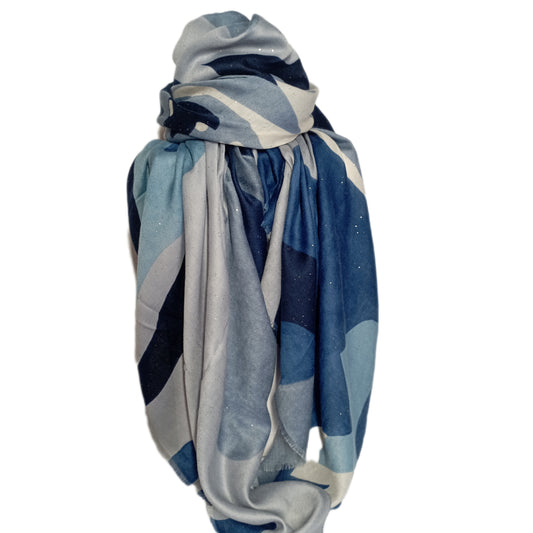 Schöner Herbstschal in blau mit "Goldglimmer"