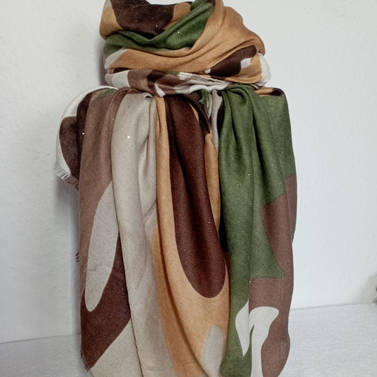 Schöner Herbstschal in natur, olive, beige und braun mit "Goldglimmer"