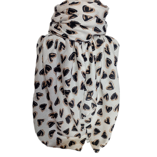 Kräftiger Herbstschal "kleine Herzen" natur, schwarz und beige