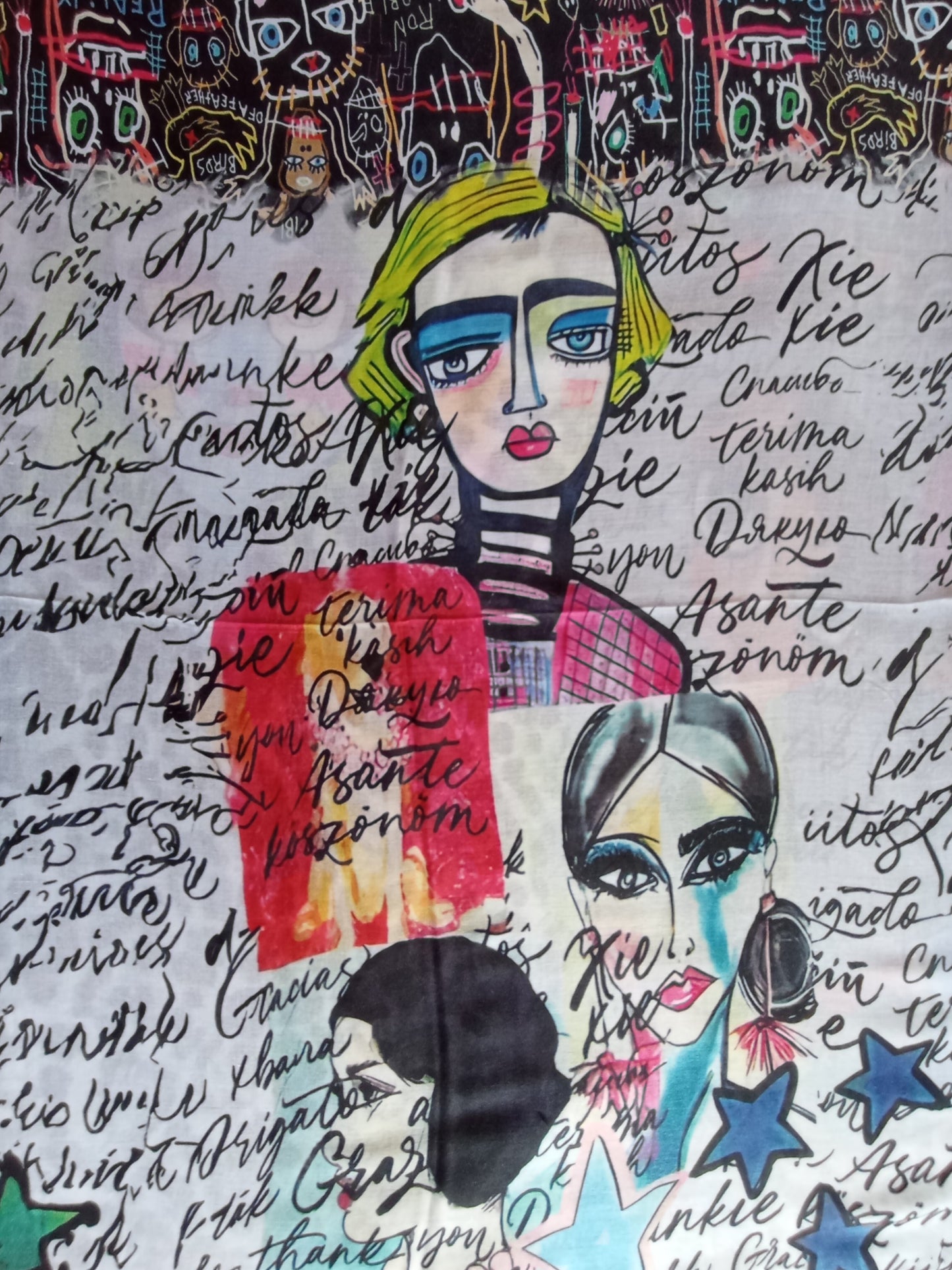 Herbstschal "Crazy" grau, schwarz, bunt