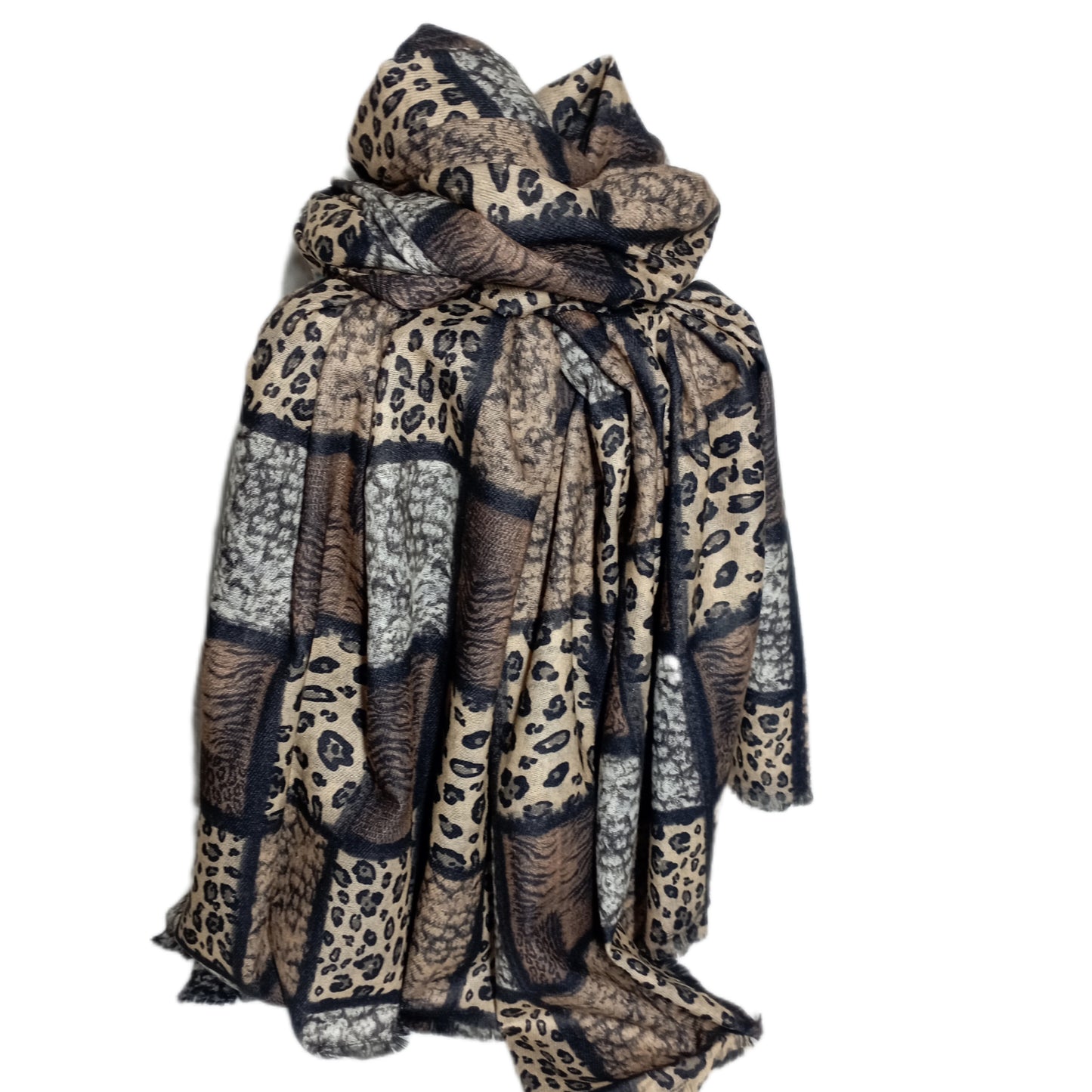 Winterschal "bunter Leo-Mix" in braun, beige und schwarz
