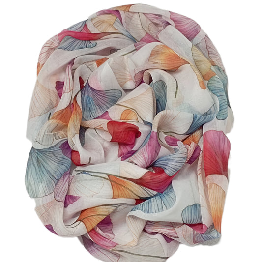 Sommerloop "Ginkgo" in beige, blau und beere