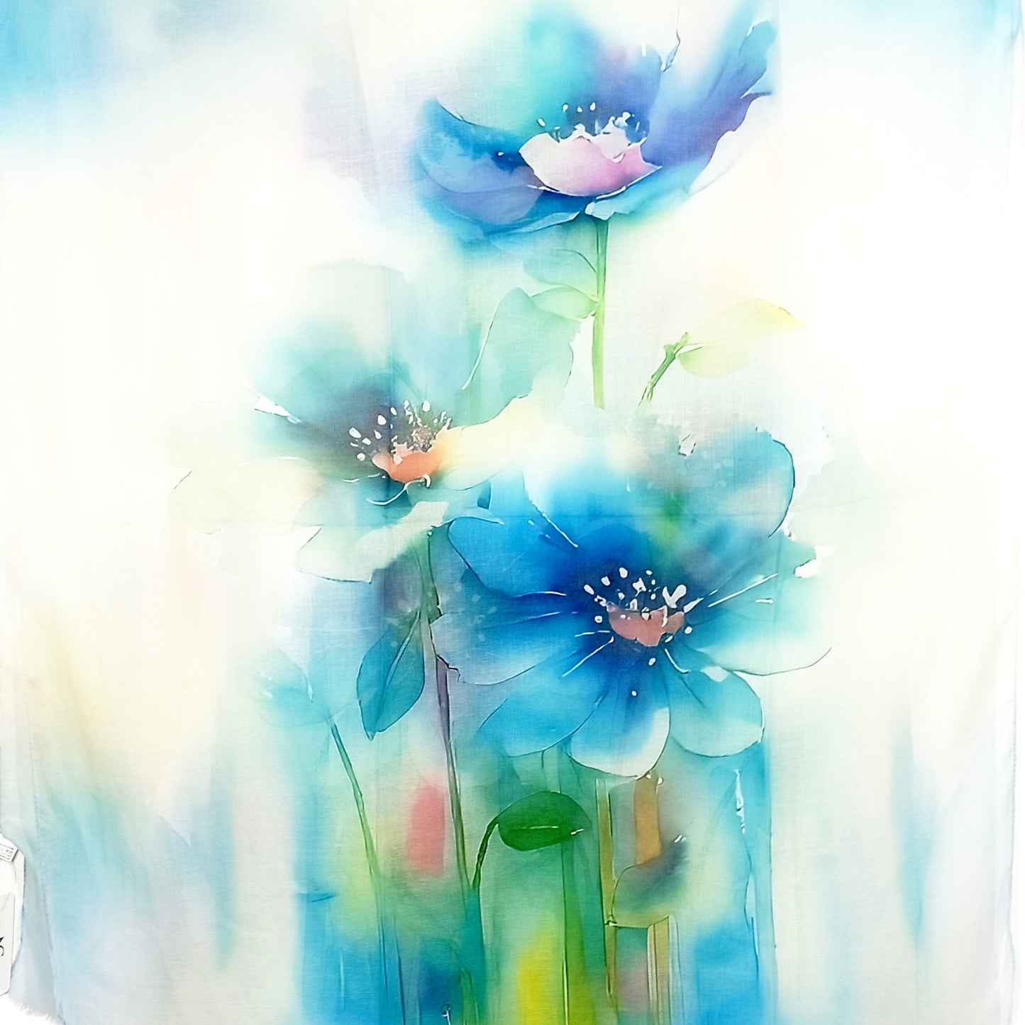 Sommerschal  "Blumen" in blau und grün