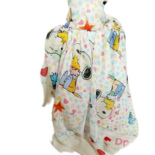 toller Sommerschal "Snoopy u. Woodstock" in weiß