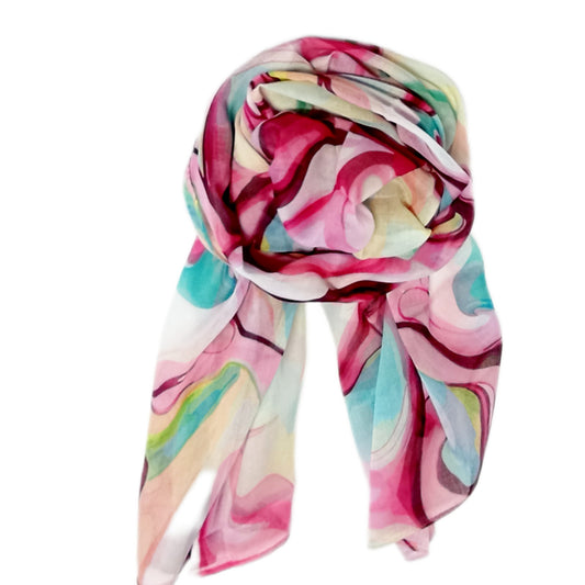 Ganz leichter Sommer-Schal "Pink-Mix" in pink, blau und gelb