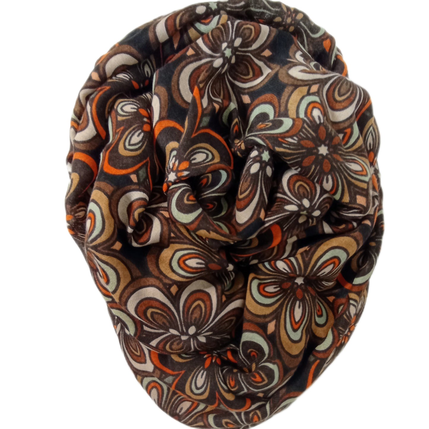 Kuschelig dicker Winterloop "Blumen" in braun, beige, schlamm, orange und weiß