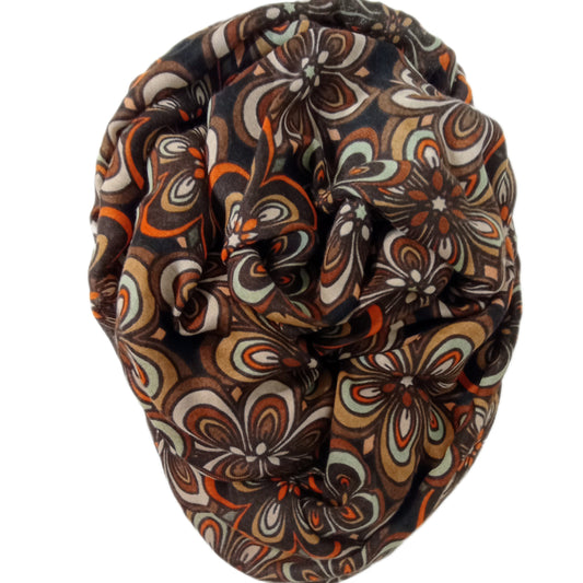 Kuschelig dicker Winterloop "Blumen" in braun, beige, schlamm, orange und weiß
