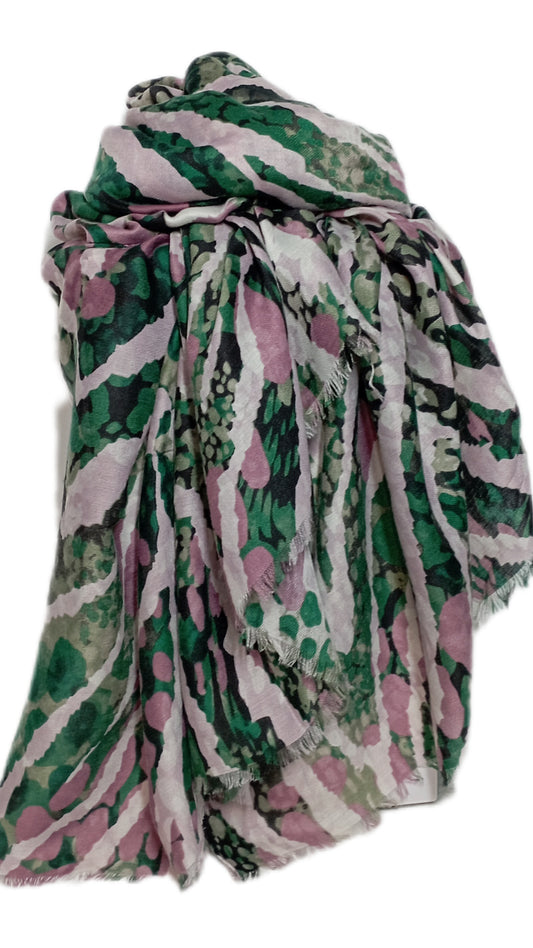 Schal "Pseudo-Zebra" grün, rosa, schwarz und weiß