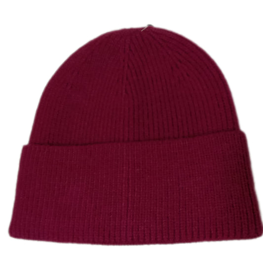 feine Strick-Beanie mit breitem, doppeltem Rand in fuchsia/beere