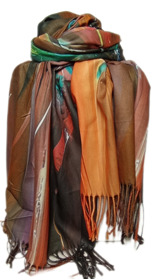 Warmer Schal "einfach toll" in schwarz,  türkis, orange, braun und grün