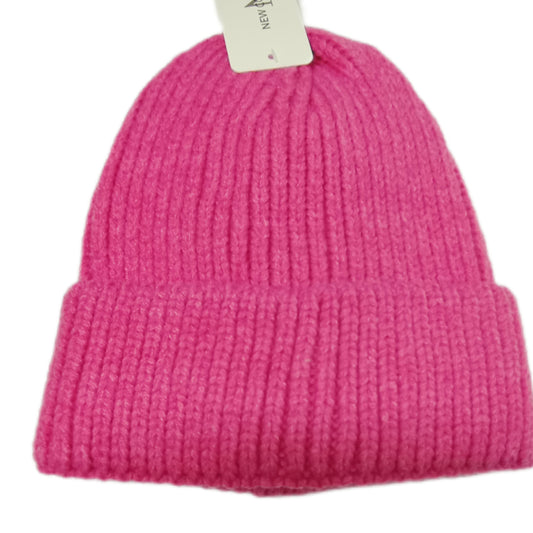 warme, weiche Beanie-Mütze mit doppeltem Rand in pink / dunkelgrau