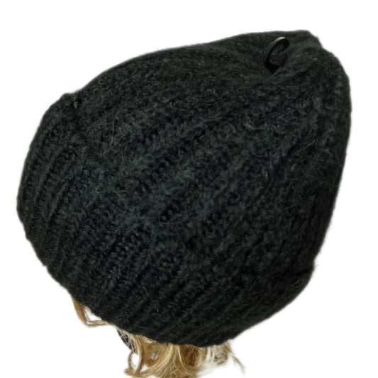 warme, weiche Beanie-Mütze mit doppeltem Rand in schwarz