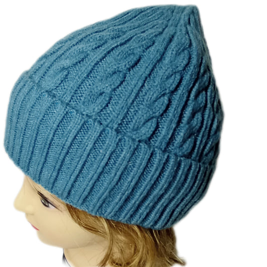 gefütterte, weiche Beanie-Mütze mit doppeltem Rand in hellgrau oder jeansblau