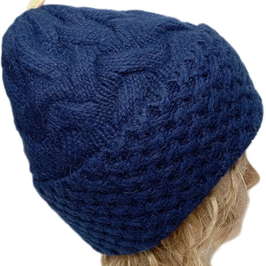 ganz dicke, warme Beanie-Mütze mit doppeltem Rand in blau