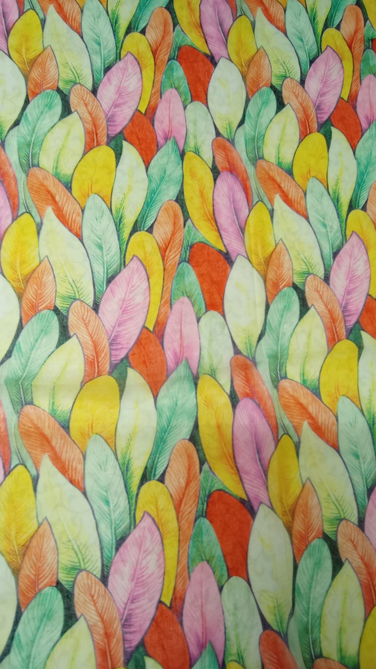 leichter Sommerschal "Blätter" in orange, gelb, pink und grün
