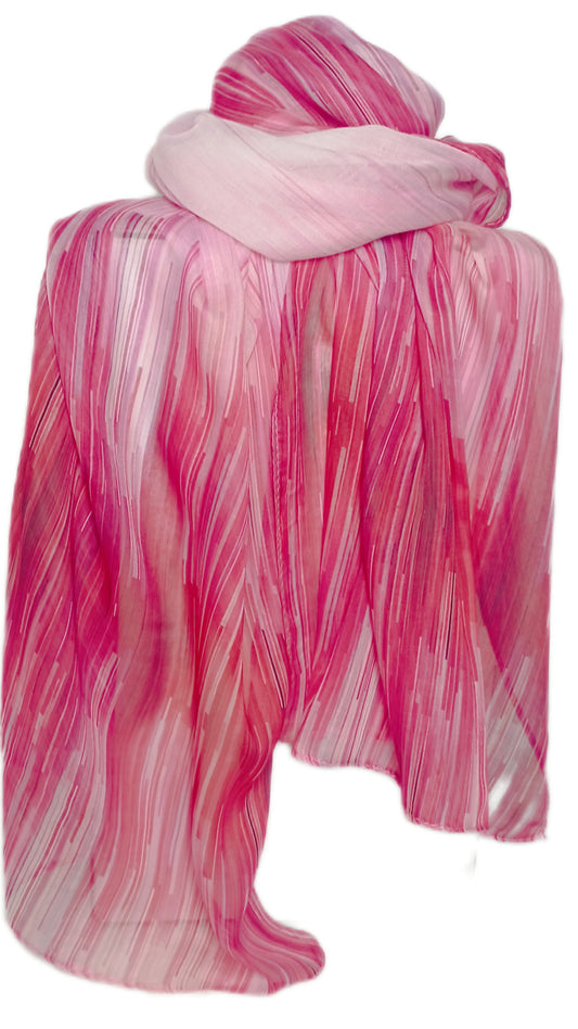 schmaler, leichter Sommerschal "Striche" in weiß und pink