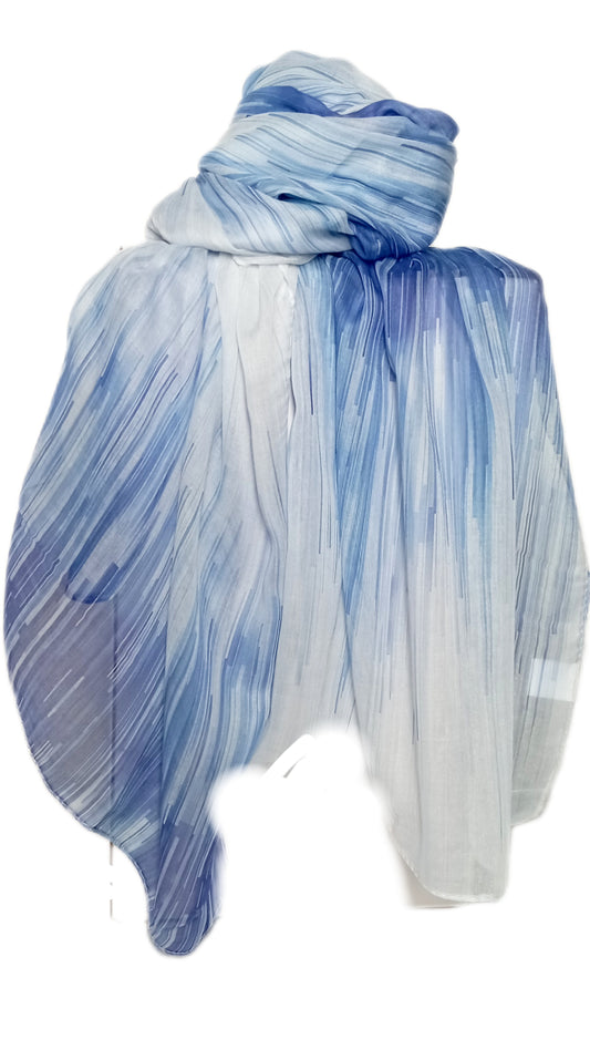 schmaler, leichter Sommerschal "Striche" in weiß und blau