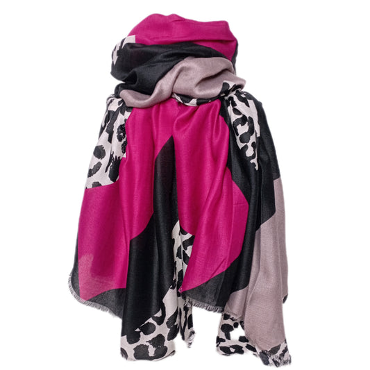 Übergangsschal "Leo-Mix" in fuchsia, schwarz und weiß