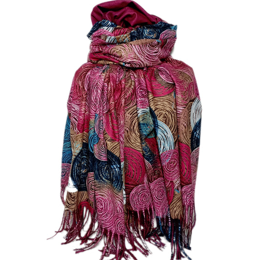 warmer Winterschal "Kringel" in beere, rosa, blau und beige