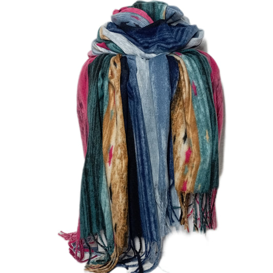 weicher Winterschal in bunt (pink, blau, braun und petrol)