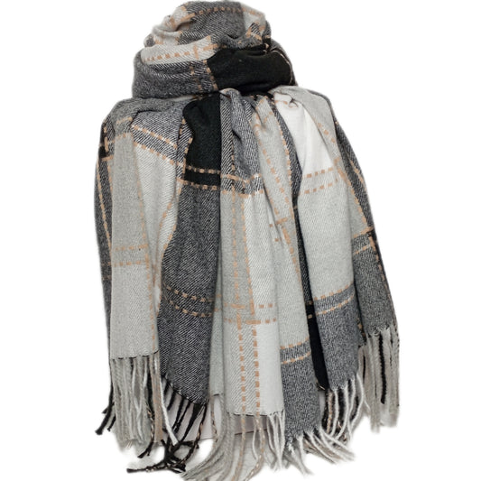 Unisex Winterschal "Kariert" in schwarz, grau, wollweiß und beige