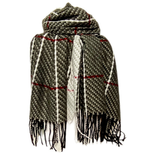 Unisex Winterschal in schwarz, weiß, grau und rot