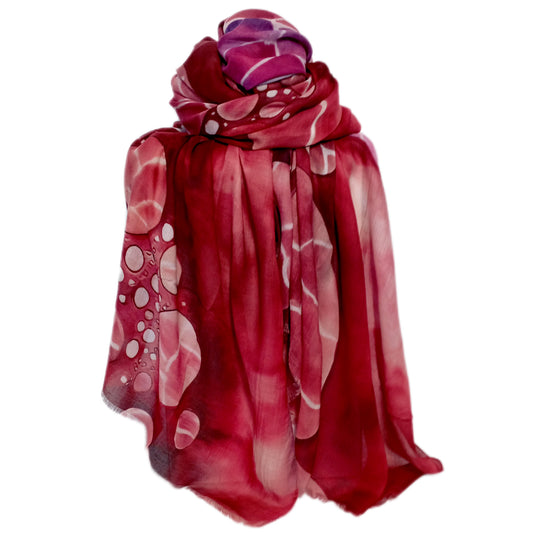 Herbst-/Winterschal "Luftblasen" in rot, rosa, weiß und lila
