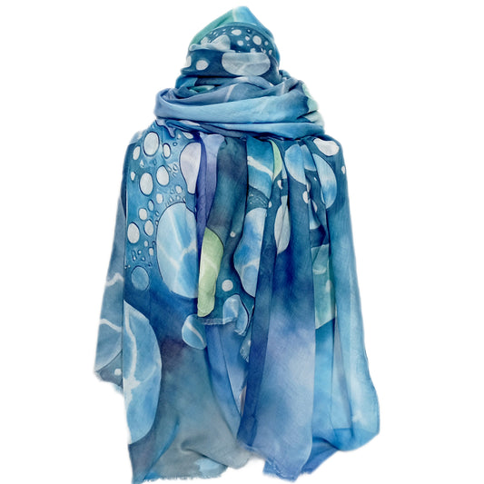 Herbst-/Winterschal "Luftblasen" in blau und aquafarben
