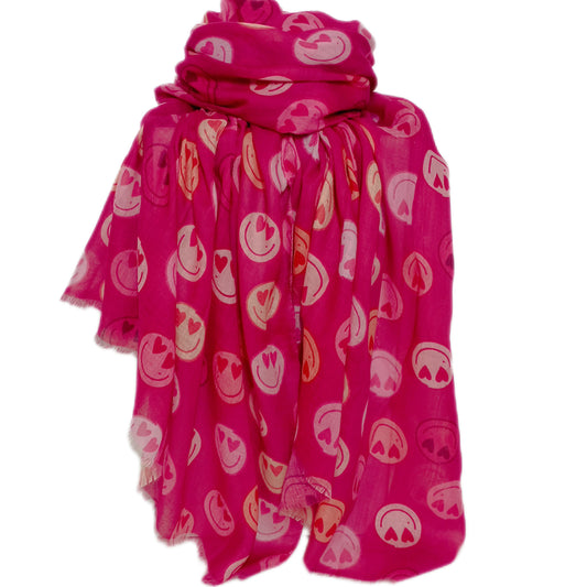 Herbst-/Winterschal "Smiley" in pink, rosa und rot