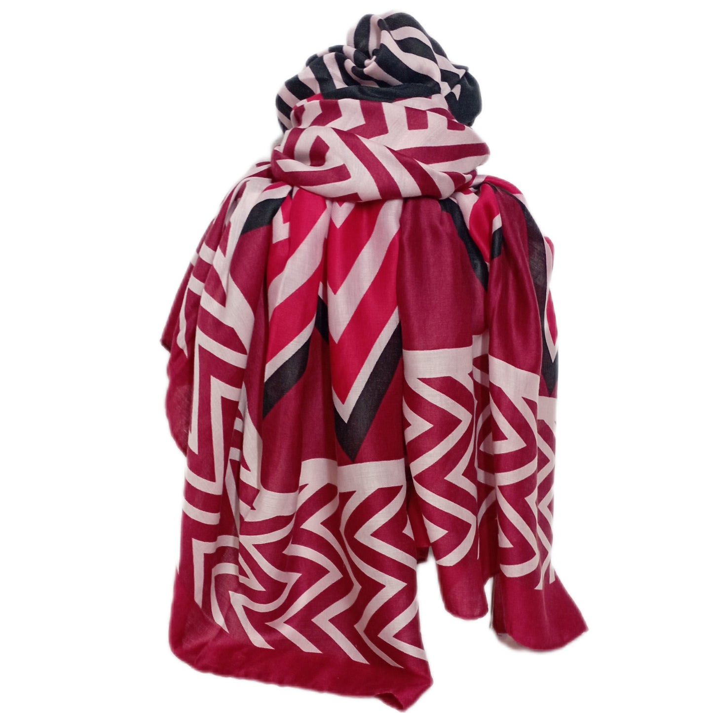 Herbst-/Winterschal "Zick-Zack" in weinrot, rot, rosa, weiß und schwarz
