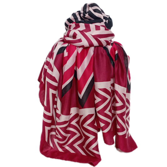 Herbst-/Winterschal "Zick-Zack" in weinrot, rot, rosa, weiß und schwarz