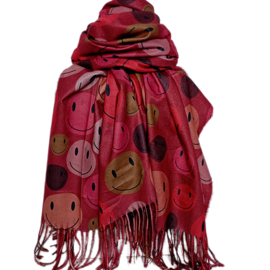 warmer Winterschal "Smiley" in weinrot, grau und beige